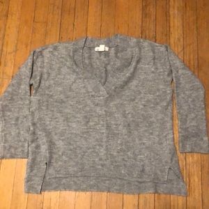 Gray woolen v-neck sweater